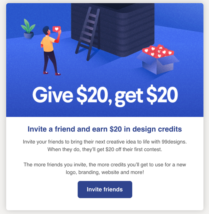 Email from 99designs about inviting a friend to join.